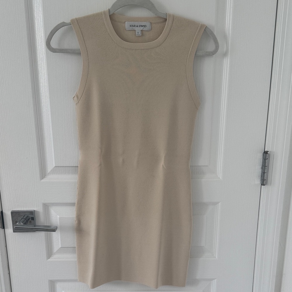 SOLID & STRIPED Sleeveless Knit Mini Dress in Beige